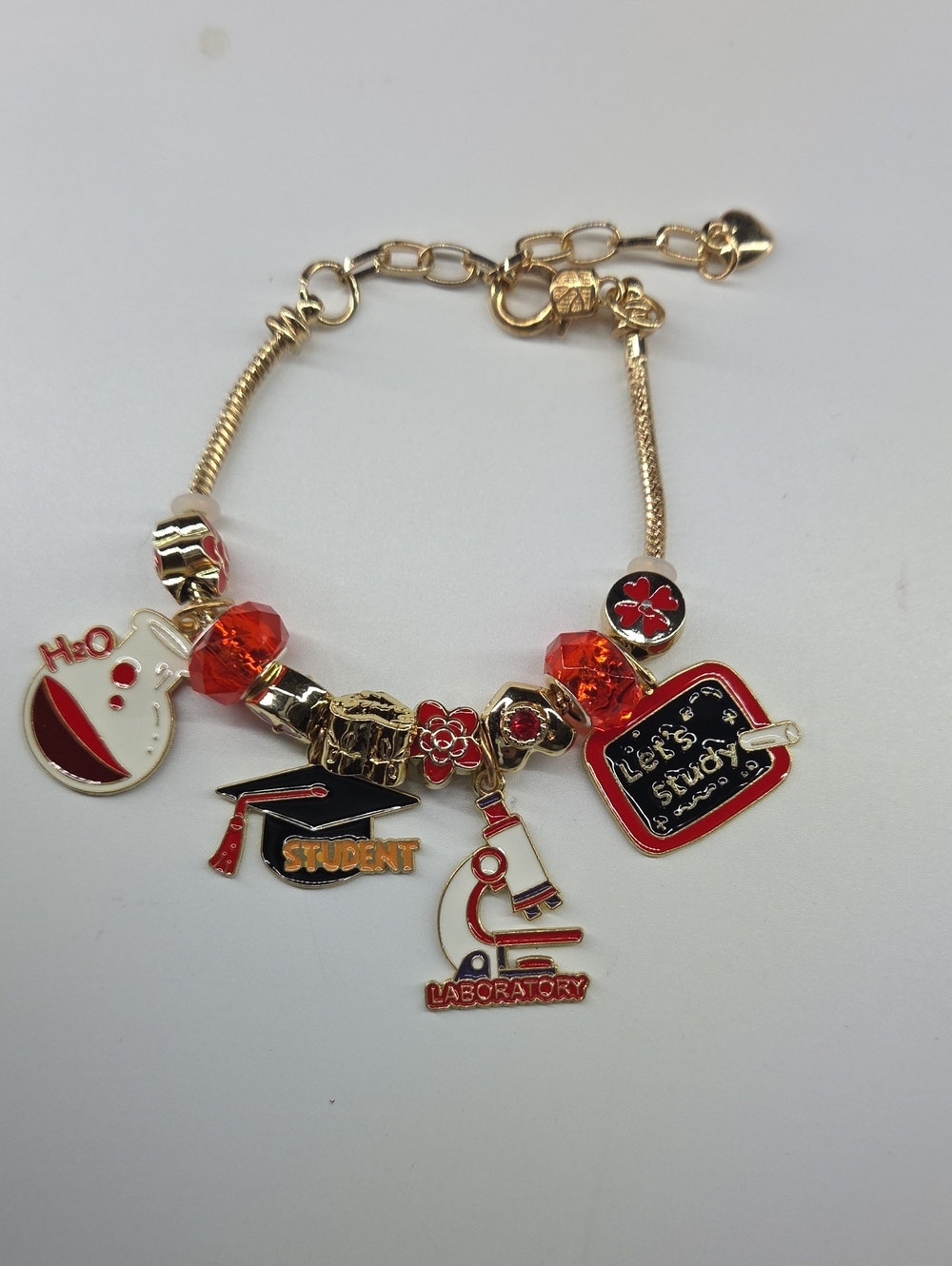Gold-Tone Red & Black Student Charm Bracelet